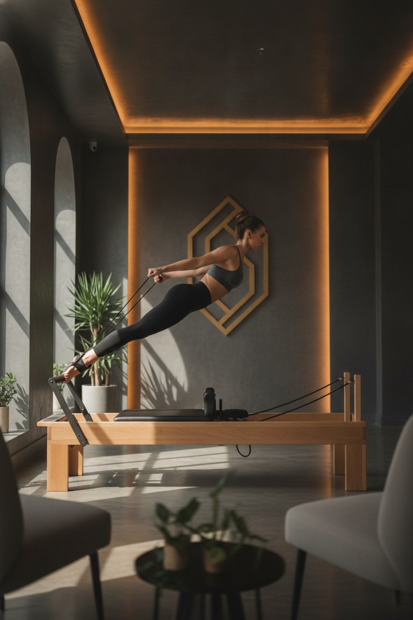 Beyaz Reformer stüdyosunda reformer makinesi üzerinde çalışma